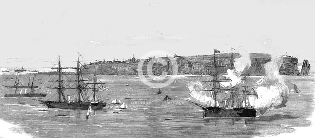 'The Cession of Heligoland to Germany - HMS "Calypso" Firing a Salute, 1890. Creator: Unknown.