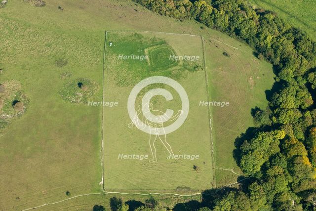 The Cerne Abbas Giant chalk hill figure and the Trendle enclosure earthwork, Dorset, 2015. Creator: Historic England.