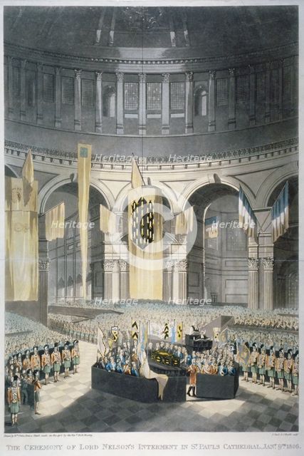 The ceremony of Lord Nelson's burial at St Paul's Cathedral, City of London, 1806. Artist: JR Hamble