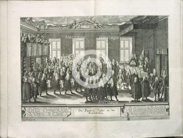 The Ceremony of Reverence to Joseph I at the Knight's Hall of the Hofburg Palace, 1705. Artist: Steinl, Matthias (c. 1644-1727)