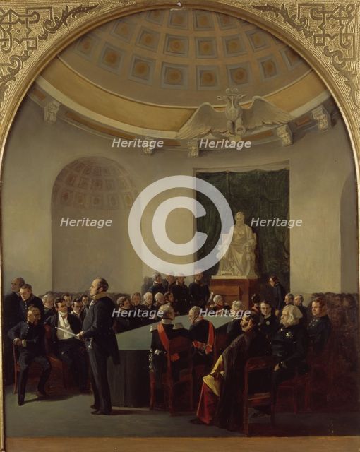 The ceremonial meeting of the Academy of Arts in 1839, 1840. Artist: Ladurner, Adolphe (1798-1856)