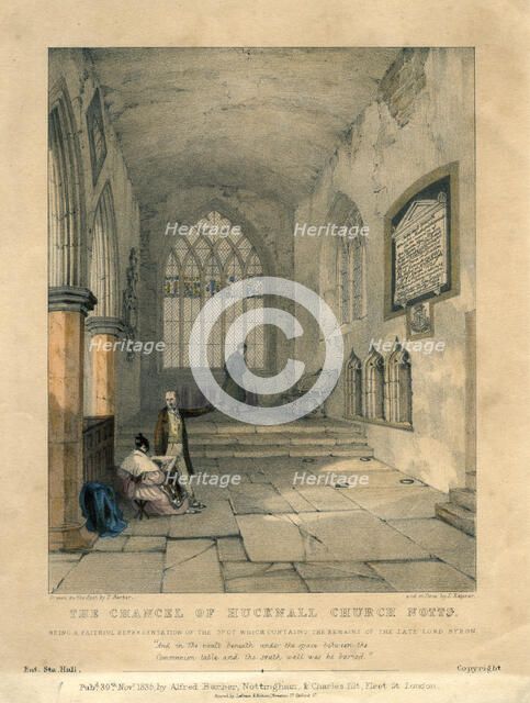 The chancel of Hucknall Church, Nottinghamshire, 1835. Artist: S Rayner