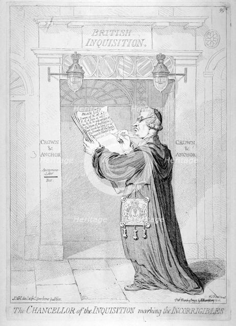 'The Chancellor of the Inquisition marking the incorrigibles', 1793. Artist: James Gillray