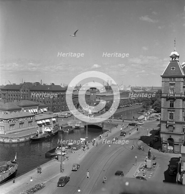 The channel and Central Station, Malmö, Sweden, 1950. Artist: Torkel Lindeberg