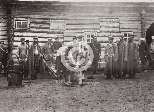 The chaining of prisoners, Sakhalin, Russia, 1890s. Artist: Innokenty Ignatievich Pavlovsky