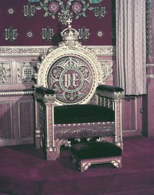 The Chair of State in the Robing Room at the Palace of Westminster, 1953. Creator: Arthur Charles Kirby Ware