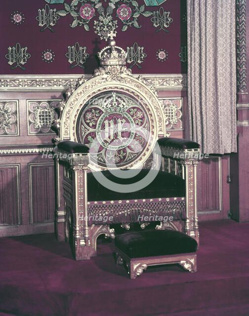 The Chair of State in the Robing Room at the Palace of Westminster, 1953. Creator: Arthur Charles Kirby Ware.