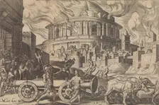 The Chaldeans Carrying Away the Pillars of the Temple of Jerusalem, from The Disasters of ..., 1569. Creator: Philip Galle