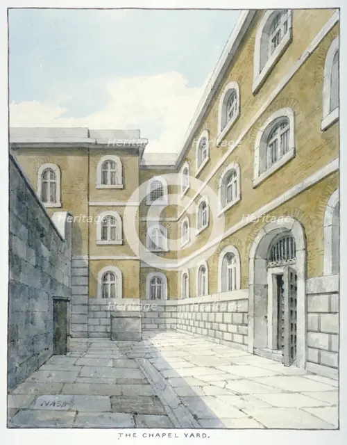 The chapel yard in Newgate Prison, Old Bailey, Newgate Prison, Old Bailey, City of London, 1840. Artist: Frederick Nash