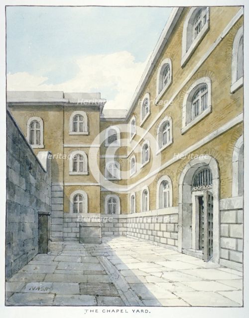 The chapel yard in Newgate Prison, Old Bailey, Newgate Prison, Old Bailey, City of London, 1840. Artist: Frederick Nash