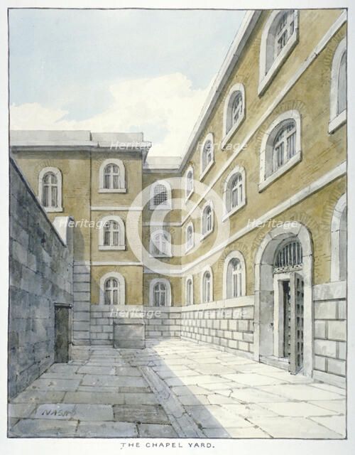 The chapel yard in Newgate Prison, Old Bailey, Newgate Prison, Old Bailey, City of London, 1840. Artist: Frederick Nash