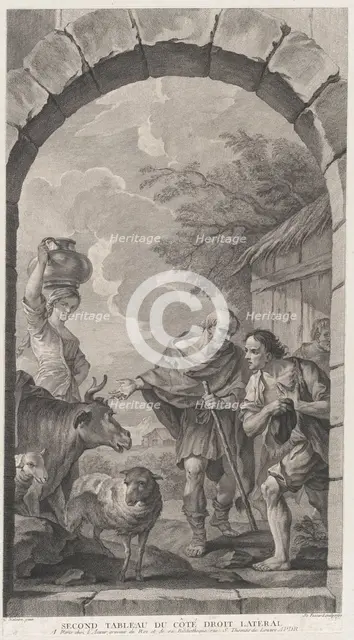 The Chapel of the Enfants-Trouvés in Paris: Groupe des bergers devant une chaumière, 1757. Creator: Etienne Fessard.