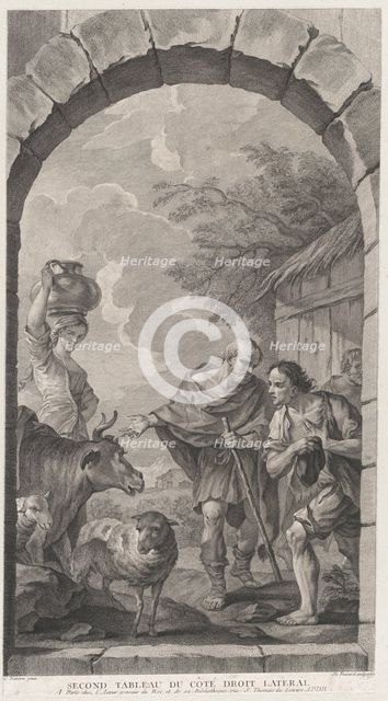 The Chapel of the Enfants-Trouvés in Paris: Groupe des bergers devant une chaumière, 1757. Creator: Etienne Fessard.