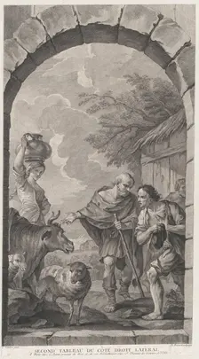The Chapel of the Enfants-Trouvés in Paris: Groupe des bergers devant une chaumière, 1757. Creator: Etienne Fessard