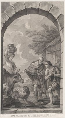 The Chapel of the Enfants-Trouvés in Paris: Groupe des bergers devant une chaumière, 1757. Creator: Etienne Fessard