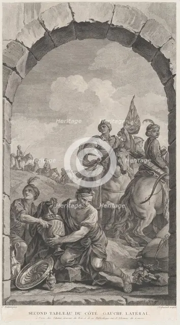 The Chapel of the Enfants-Trouvés in Paris: La Suite des rois mages: cavaliers, 1756. Creator: Etienne Fessard.