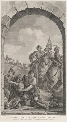 The Chapel of the Enfants-Trouvés in Paris: La Suite des rois mages: cavaliers, 1756. Creator: Etienne Fessard