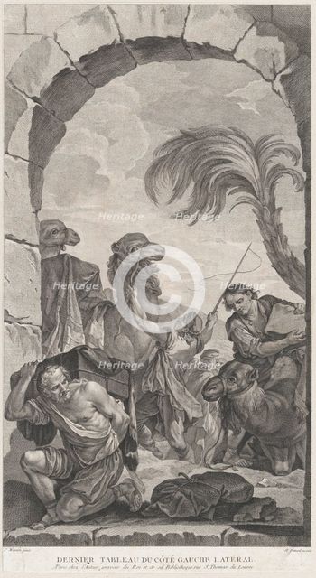 The Chapel of the Enfants-Trouvés in Paris: La Suite des rois mages: chameliers et porteur..., 1756. Creator: Etienne Fessard.