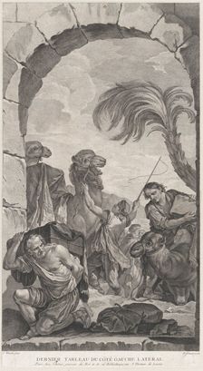 The Chapel of the Enfants-Trouvés in Paris: La Suite des rois mages: chameliers et porteur..., 1756. Creator: Etienne Fessard