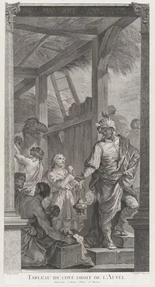 The Chapel of the Enfants-Trouvés in Paris: Le Roi mage Balthazar et sa suite, 1752. Creator: Etienne Fessard