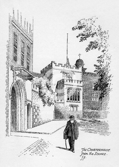 The Charterhouse from the square, London, 1912.Artist: Frederick Adcock