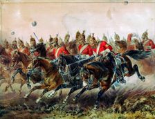 The Charge of the Light Brigade during the Battle of Balaclava, 1854. Artist: Hayes, Michael Angelo (1820-1877)