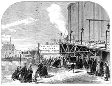 The Charing-Cross Railway: temporary entrance to the station from Villiers-Street, 1864. Creator: Unknown