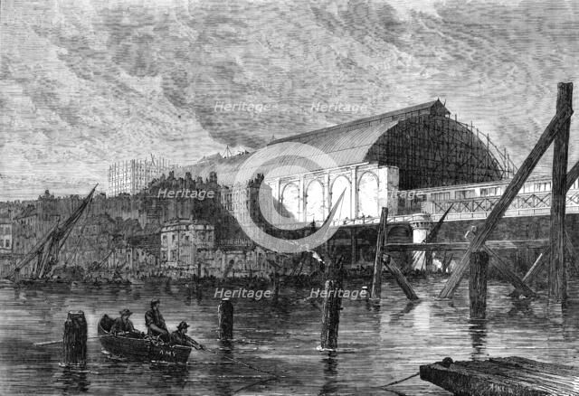The Charing-Cross railway station, as seen from the river, 1864. Creator: Mason Jackson.