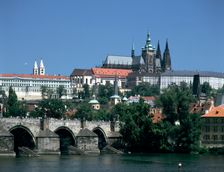 The Charles Bridge, the castle and St Vitus Cathedral, Prague, Czech Republic. Creator: Peter Thompson