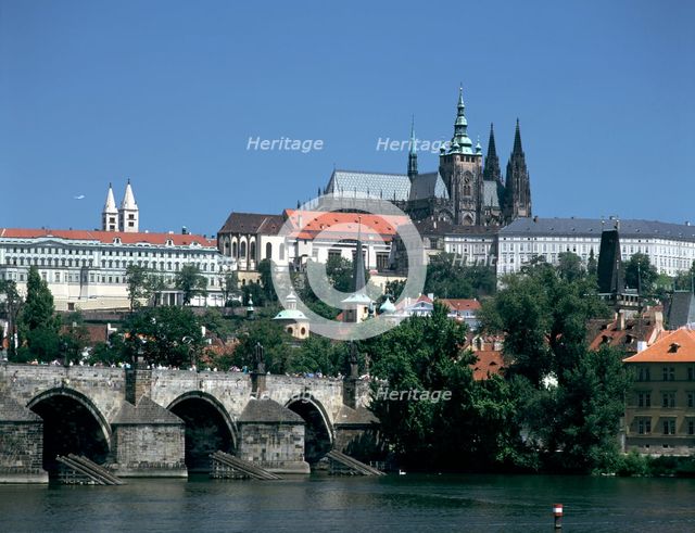 The Charles Bridge, the castle and St Vitus Cathedral, Prague, Czech Republic. Creator: Peter Thompson.