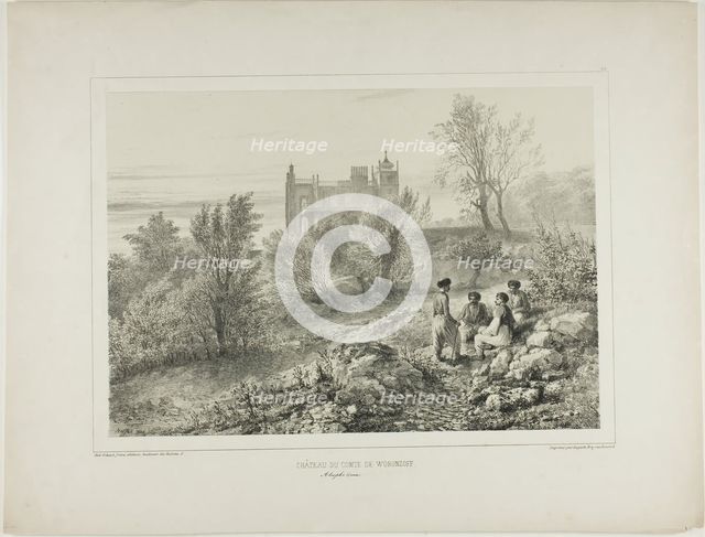 The Château of Count Woronzoff, Aloupka, Crimea, August 12, 1837, 1840. Creator: Auguste Raffet.