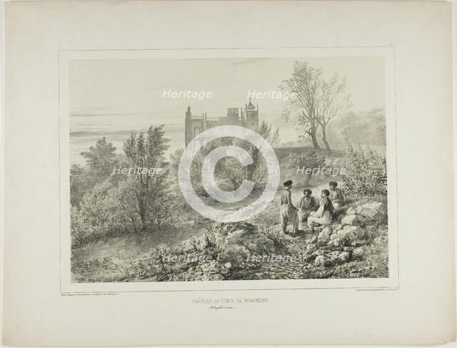 The Château of Count Woronzoff, Aloupka, Crimea, August 12, 1837, 1840. Creator: Auguste Raffet.
