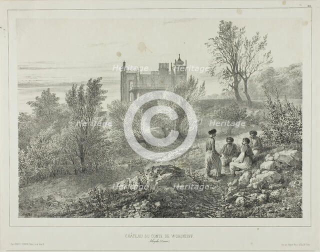 The Château of Count Woronzoff, Aloupka, Crimea, August 12, 1837, 1840. Creator: Auguste Raffet.