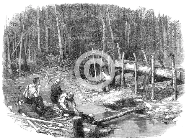 The Chaudière Gold-Fields, Canada: the diggings on a tributary of the Chaudière, 1864. Creator: Mason Jackson.