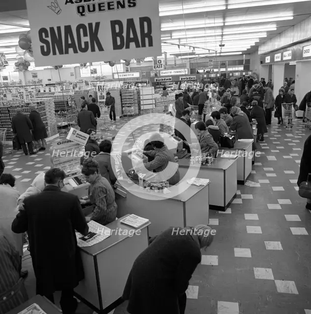 The check-out area of the ASDA supermarket in Rotherham, South Yorkshire, 1969. Creator: Michael Walters.