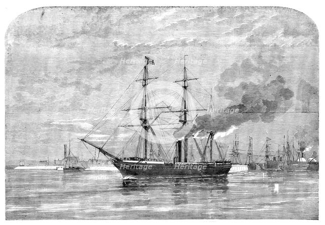The Cherbourg Fetes - the "Pera" with Members of the House of Commons, leaving Southampton, 1858. Creator: Unknown.