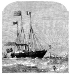 The Cherbourg Fetes - the Royal Yacht passing the Needles, 1858. Creator: Richard Principal Leitch