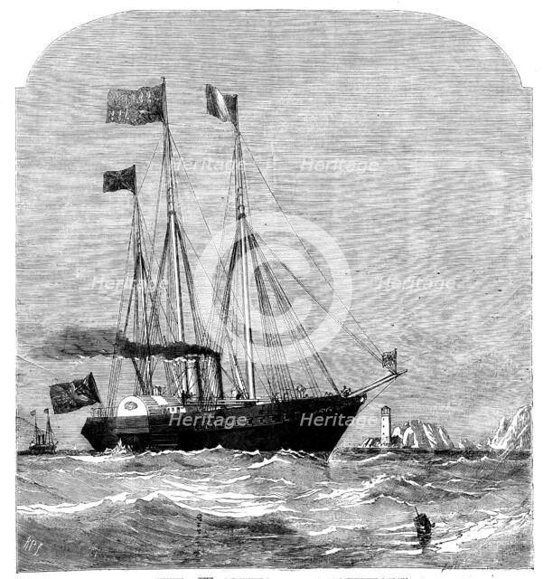 The Cherbourg Fetes - the Royal Yacht passing the Needles, 1858. Creator: Richard Principal Leitch.