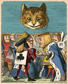 The Cheshire Cat looking down at the Red King and Queen having an argument 1889. Artist: John Tenniel