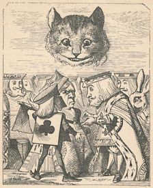 The Cheshire Cat looking down at the Red King and Queen having an argument 1889. Artist: John Tenniel