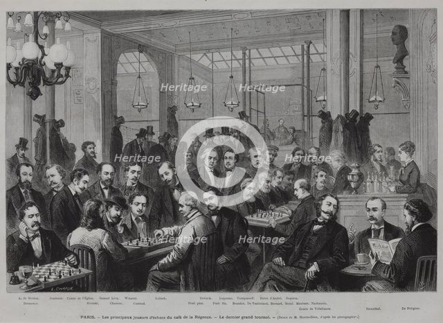 The chess tournament at the Café de la Régence (From Le Monde Illustré), 1874.