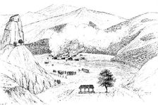 The Chin Expedition: burning of the village of Dimpi, in the Kanhow country, after its capture, 1890 Creator: Unknown