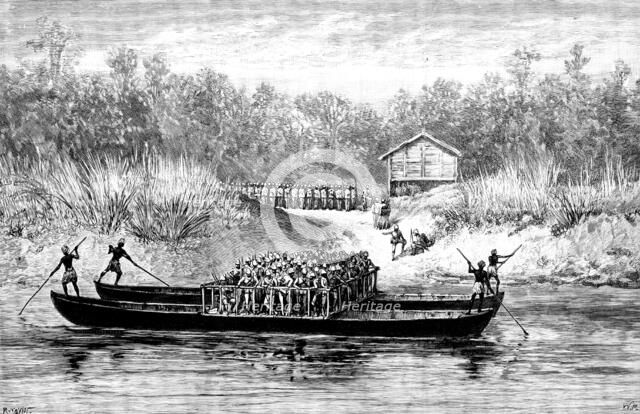 The Chin-Lushai Expedition: crossing a river near Kolymyo, 1890. Creator: R. Taylor.