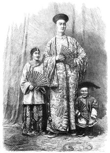 The Chinese Giant, Chang, with his wife and attendant dwarf, 1865. Creator: Unknown