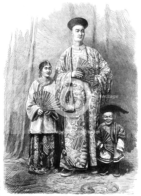 The Chinese Giant, Chang, with his wife and attendant dwarf, 1865. Creator: Unknown.
