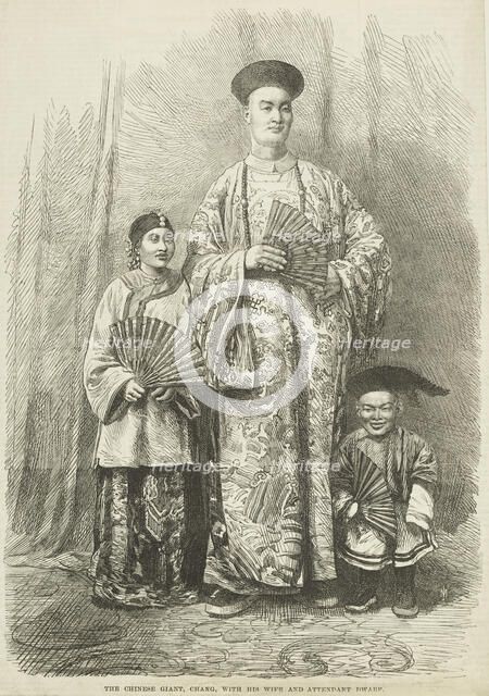 The Chinese Giant, Chang, with his Wife and Attendant Dwarf, 1865. Creator: Unknown.