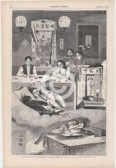 The Chinese in New York - Scene in a Baxter Street Club-House (Harper's Weekly, V..., March 7, 1874. Creator: Unknown.