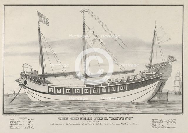 The Chinese Junk "Keying"-Captain Kellett-As she appeared in New York harbour July 13th, 1..., 1847. Creator: Nathaniel Currier.