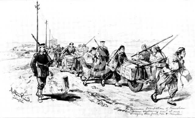 The Chinese Question: the German Occupation of Kiao-Chau - conveying stores from the shore..., 1898. Creator: Unknown.