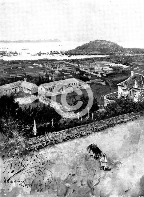 The Chinese Question: the Treaty Port Chefoo - view of the town and harbour, 1898. Creator: Unknown.